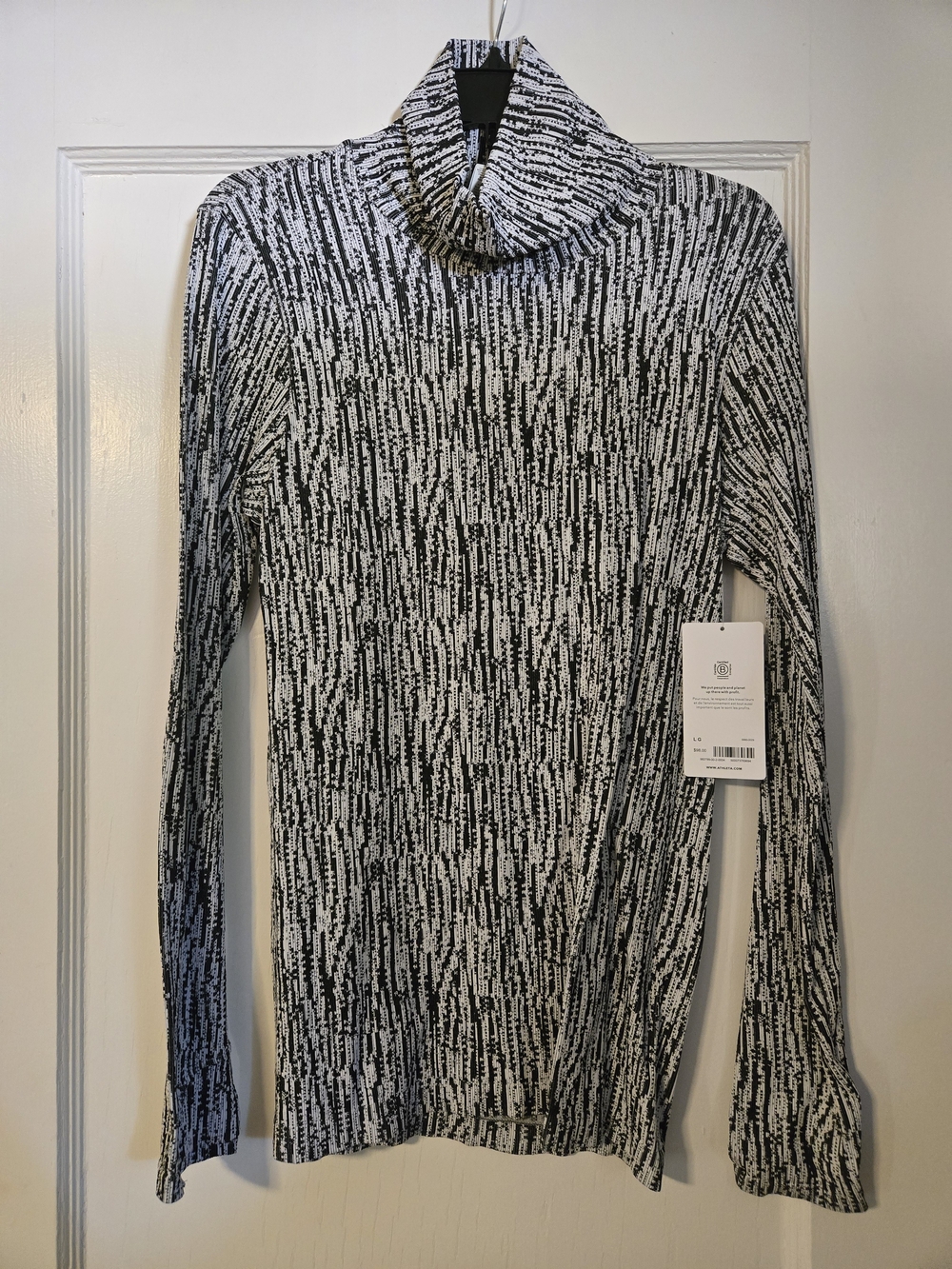 Athleta Black and White Patterned Turtleneck